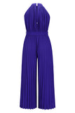 Casual Simplicity Solid Frenulum Fold Halter Loose Jumpsuits(6 Colors)