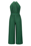 Casual Simplicity Solid Frenulum Fold Halter Loose Jumpsuits(6 Colors)