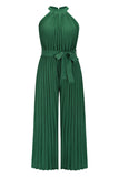 Casual Simplicity Solid Frenulum Fold Halter Loose Jumpsuits(6 Colors)