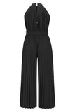 Casual Simplicity Solid Frenulum Fold Halter Loose Jumpsuits(6 Colors)