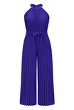 Casual Simplicity Solid Frenulum Fold Halter Loose Jumpsuits(6 Colors)