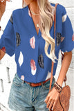 Casual Print Patchwork Turndown Collar Tops