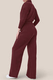 Casual Simplicity Solid Pocket Zipper Turndown Collar Jumpsuits