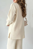 Casual Simplicity Solid Slit Turndown Collar Long Sleeve Two Pieces(5 Colors)