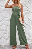 Sexy Solid Bandage Pocket Strapless Loose Jumpsuits