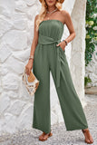 Sexy Solid Bandage Pocket Strapless Loose Jumpsuits