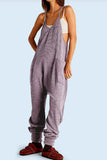 Casual Solid Pocket U Neck Loose Jumpsuits