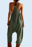 Casual Solid Pocket U Neck Loose Jumpsuits