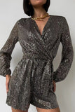 Solid Bandage Sequins V Neck Loose Rompers