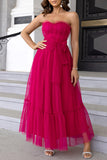 Elegant Formal Solid Frenulum Flounce With Bow Strapless Evening Dress Dresses