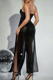 Sexy Solid High Opening Strapless Regular Jumpsuits