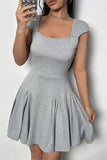 Casual Simplicity Solid Backless Fold Square Collar A Line Dresses