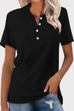 Casual Simplicity Solid Buckle Turndown Collar T-Shirts