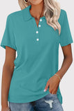 Casual Simplicity Solid Buckle Turndown Collar T-Shirts