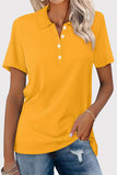 Casual Simplicity Solid Buckle Turndown Collar T-Shirts