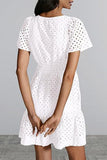 Elegant Solid Lace Hollowed Out V Neck A Line Dresses