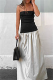 Casual Patchwork Backless Contrast Strapless Long Dresses