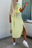 Elegant Striped Bandage Pocket Buckle Turndown Collar Shirt Dresses