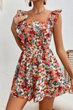 Elegant Floral Frenulum Backless Flounce Square Collar Loose Rompers(4 Colors)