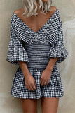 Casual Plaid V Neck Waist Skirt Dresses(5 Colors)