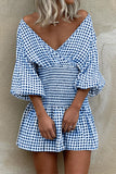 Casual Plaid V Neck Waist Skirt Dresses(5 Colors)