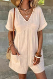 Casual Simplicity Solid Pocket V Neck Loose Rompers(5 Colors)