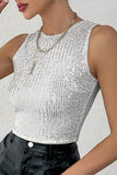 Sexy Solid Sequins Sequined O Neck Tops(3 Colors)