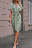 Elegant Solid Fold V Neck A Line Dresses(7 Colors)