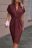 Elegant Solid Fold V Neck A Line Dresses(7 Colors)