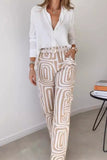 Elegant Striped Print Turndown Collar Long Sleeve Two Pieces