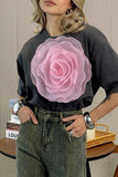 Casual Sweet Solid Flowers O Neck T-Shirts(4 Colors)