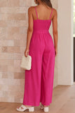 Casual Elegant Solid Frenulum V Neck Loose Jumpsuits