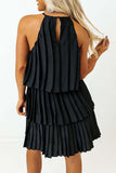 Casual Solid Fold Pleated Halter Pleated Dresses(4 Colors)