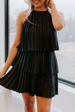 Casual Solid Fold Pleated Halter Pleated Dresses(4 Colors)