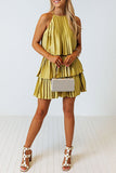 Casual Solid Fold Pleated Halter Pleated Dresses(4 Colors)