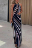 Elegant Geometric Print Bandage Contrast Halter One Step Skirt Dresses