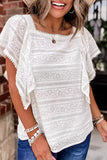 Casual Simplicity Solid Lace Hollowed Out O Neck Blouses