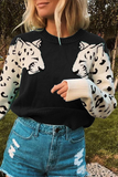 Casual Animal Patchwork O Neck Tops