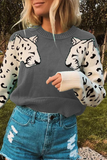 Casual Animal Patchwork O Neck Tops