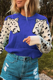 Casual Animal Patchwork O Neck Tops