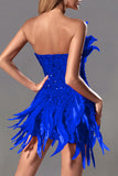 Sexy Solid Sequins Patchwork Feathers Zipper Strapless Wrapped Skirt Dresses