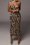 Sexy Animal Print Print Patchwork V Neck Sling Dresses