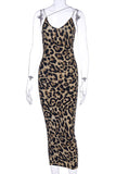 Sexy Animal Print Print Patchwork V Neck Sling Dresses