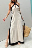 Casual Solid Slit Contrast Halter Sleeveless Dresses