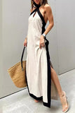 Casual Solid Slit Contrast Halter Sleeveless Dresses