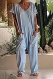 Casual Daily Solid Color Pocket V Neck Loose Jumpsuits(8 Colors)