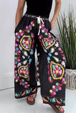 Casual Street Graffiti Print Flowers Print Pocket Loose High Waist Wide Leg Full Print Bottoms(3 Colors)