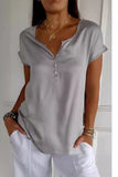 Casual Daily Solid Color Buttons V Neck T-Shirts