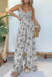 Casual Floral Print Backless Spaghetti Strap Regular Jumpsuits(6 Colors)