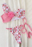 Sexy Floral Print Flowers Patchwork Backless Belted Swimwears (With Paddings)